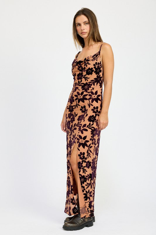 FLORAL PRINT COWL NECK MAXI DRESS-Emory Park-[option4]-[option5]-[option6]-[option7]-[option8]-Shop-Boutique-Clothing-for-Women-Online
