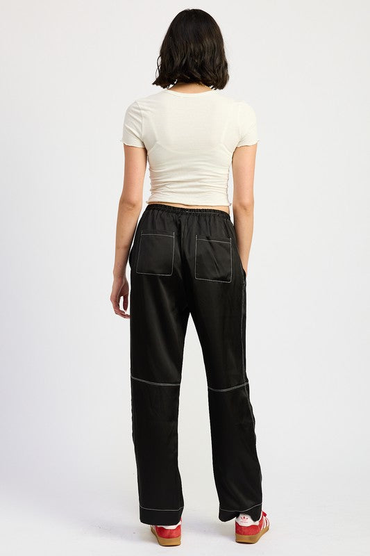 SATIN LOUNGE PANTS WITH CONTRASTED STITCH-Emory Park-[option4]-[option5]-[option6]-[option7]-[option8]-Shop-Boutique-Clothing-for-Women-Online