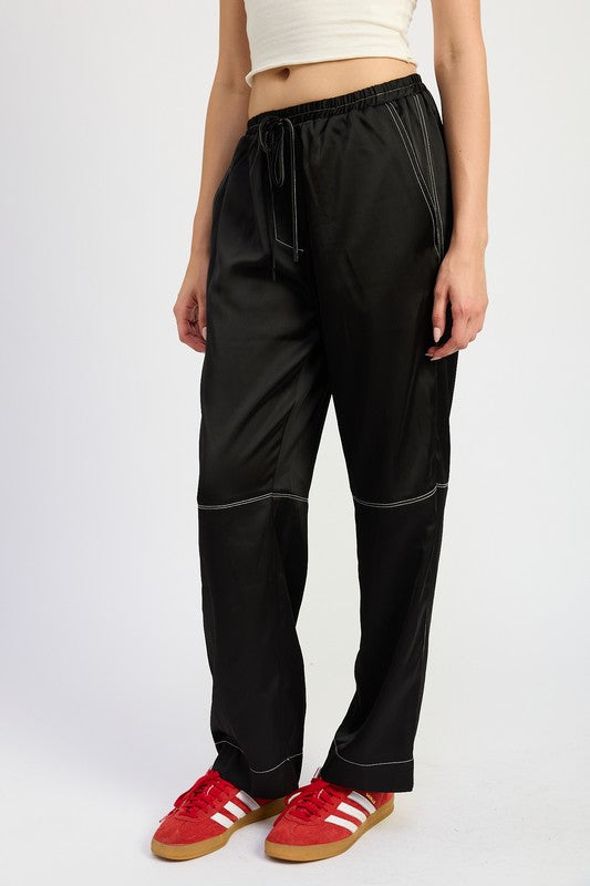 SATIN LOUNGE PANTS WITH CONTRASTED STITCH-Emory Park-[option4]-[option5]-[option6]-[option7]-[option8]-Shop-Boutique-Clothing-for-Women-Online