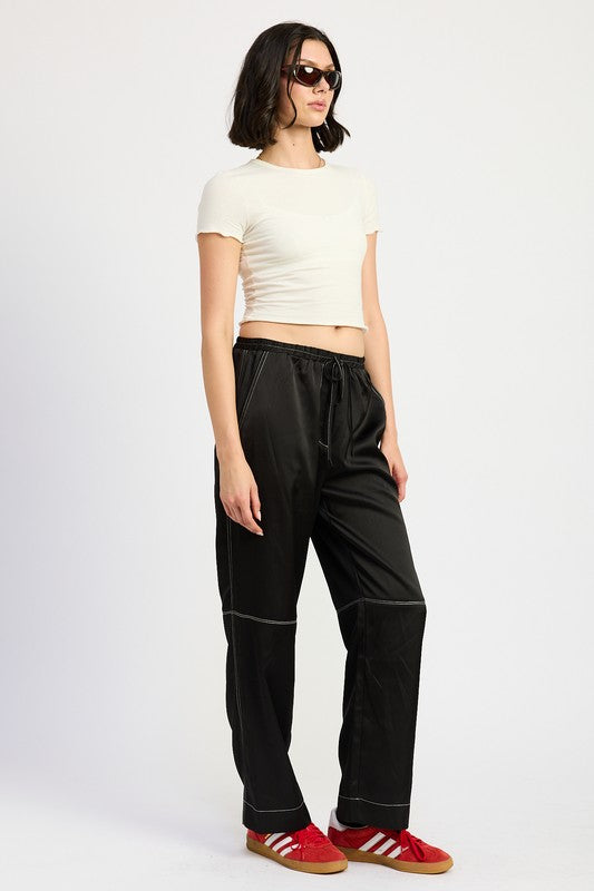 SATIN LOUNGE PANTS WITH CONTRASTED STITCH-Emory Park-[option4]-[option5]-[option6]-[option7]-[option8]-Shop-Boutique-Clothing-for-Women-Online