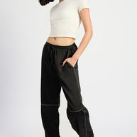 SATIN LOUNGE PANTS WITH CONTRASTED STITCH-Emory Park-[option4]-[option5]-[option6]-[option7]-[option8]-Shop-Boutique-Clothing-for-Women-Online