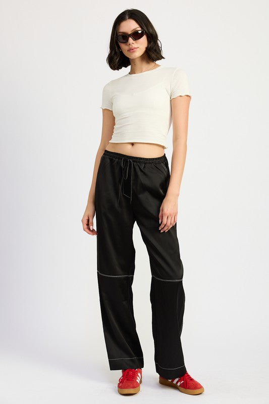 SATIN LOUNGE PANTS WITH CONTRASTED STITCH-Emory Park-[option4]-[option5]-[option6]-[option7]-[option8]-Shop-Boutique-Clothing-for-Women-Online