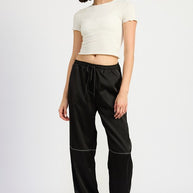 SATIN LOUNGE PANTS WITH CONTRASTED STITCH-Emory Park-[option4]-[option5]-[option6]-[option7]-[option8]-Shop-Boutique-Clothing-for-Women-Online
