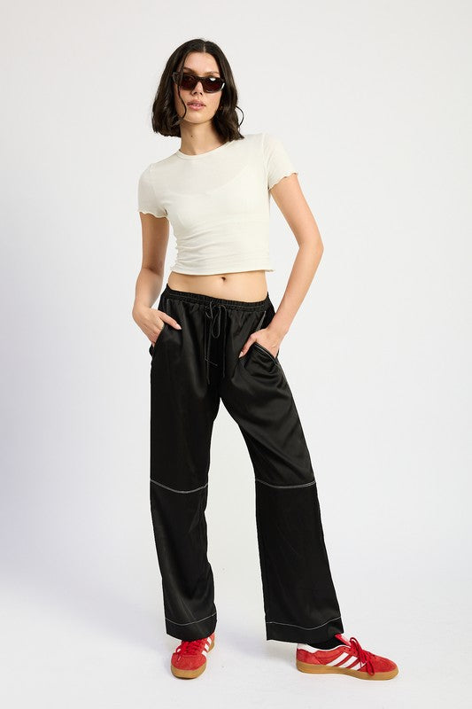 SATIN LOUNGE PANTS WITH CONTRASTED STITCH-Emory Park-BLACK-S-[option4]-[option5]-[option6]-[option7]-[option8]-Shop-Boutique-Clothing-for-Women-Online