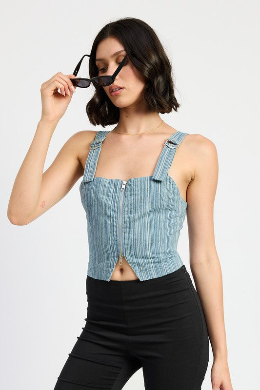 ZIPPER FRONT BUSTIER TOP-Emory Park-[option4]-[option5]-[option6]-[option7]-[option8]-Shop-Boutique-Clothing-for-Women-Online