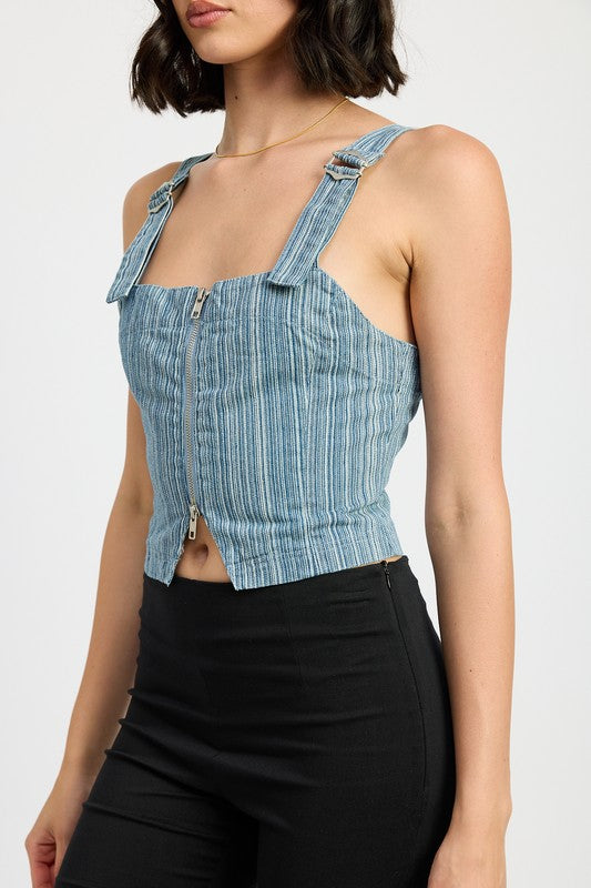 ZIPPER FRONT BUSTIER TOP-Emory Park-[option4]-[option5]-[option6]-[option7]-[option8]-Shop-Boutique-Clothing-for-Women-Online