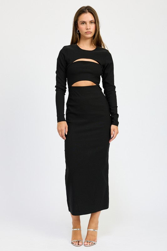 LONG SLEEVE CUTOUT MIDI DRESS-Emory Park-[option4]-[option5]-[option6]-[option7]-[option8]-Shop-Boutique-Clothing-for-Women-Online