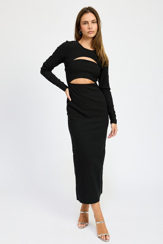 LONG SLEEVE CUTOUT MIDI DRESS-Emory Park-[option4]-[option5]-[option6]-[option7]-[option8]-Shop-Boutique-Clothing-for-Women-Online