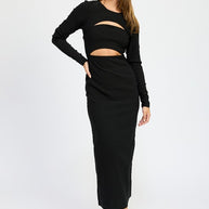 LONG SLEEVE CUTOUT MIDI DRESS-Emory Park-[option4]-[option5]-[option6]-[option7]-[option8]-Shop-Boutique-Clothing-for-Women-Online