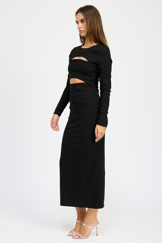 LONG SLEEVE CUTOUT MIDI DRESS-Emory Park-[option4]-[option5]-[option6]-[option7]-[option8]-Shop-Boutique-Clothing-for-Women-Online