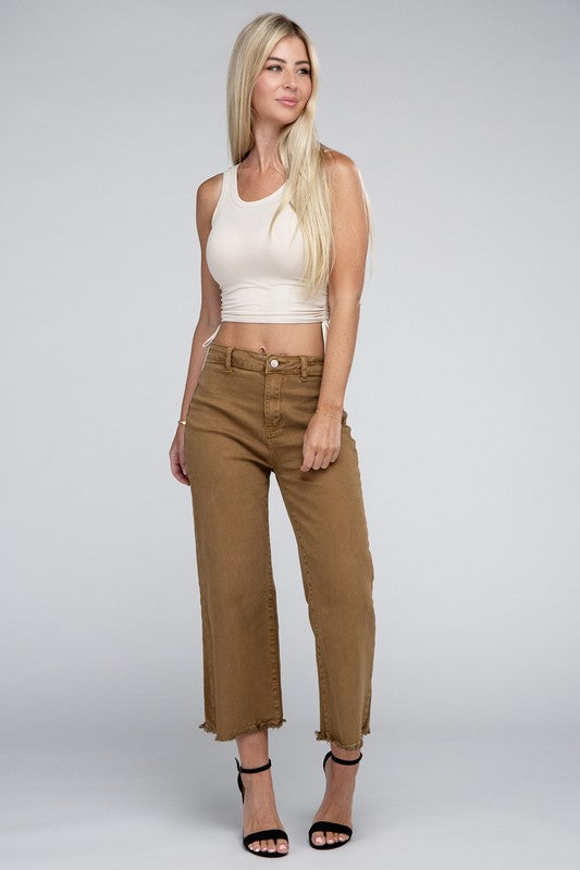 Zenana Acid Washed High Waist Frayed Hem Straight Pants-ZENANA-[option4]-[option5]-[option6]-[option7]-[option8]-Shop-Boutique-Clothing-for-Women-Online