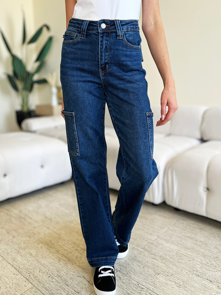 Judy Blue High Waist Straight Cargo Jeans-Trendsi-Dark-0/24-[option4]-[option5]-[option6]-[option7]-[option8]-Shop-Boutique-Clothing-for-Women-Online