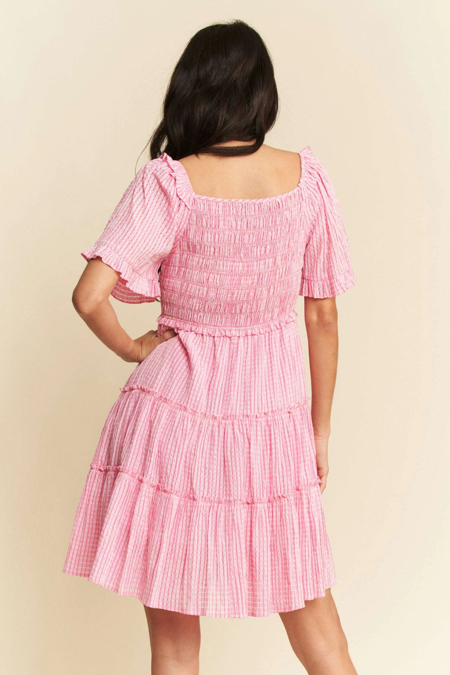 Davi & Dani Jacquard Checker Smocking Tiered Dress-Dresses-Trendsi-[option4]-[option5]-[option6]-[option7]-[option8]-Shop-Boutique-Clothing-for-Women-Online