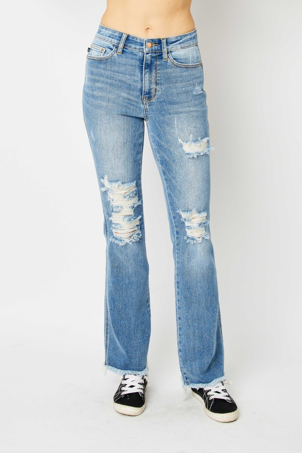 Judy Blue Distressed Raw Hem Bootcut Jeans-Trendsi-Medium-0(24)-[option4]-[option5]-[option6]-[option7]-[option8]-Shop-Boutique-Clothing-for-Women-Online