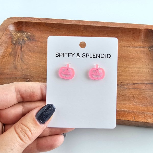 Jack O Lantern Pumpkin Studs - Pink Glitter-Spiffy & Splendid-Pink Glitter-OneSize-[option4]-[option5]-[option6]-[option7]-[option8]-Shop-Boutique-Clothing-for-Women-Online