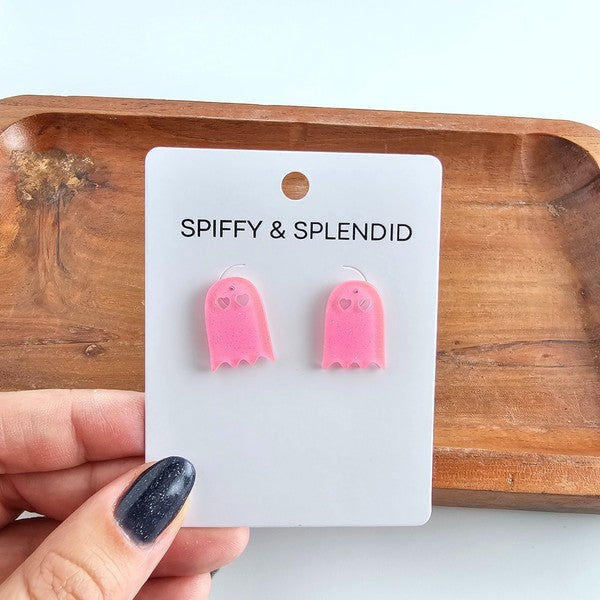 Ghost Studs - Pink Glitter-Spiffy & Splendid-Pink Glitter-OneSize-[option4]-[option5]-[option6]-[option7]-[option8]-Shop-Boutique-Clothing-for-Women-Online