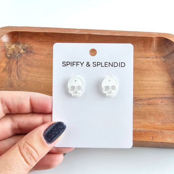 Skull Studs - White Glitter-Spiffy & Splendid-White Glitter-OneSize-[option4]-[option5]-[option6]-[option7]-[option8]-Shop-Boutique-Clothing-for-Women-Online