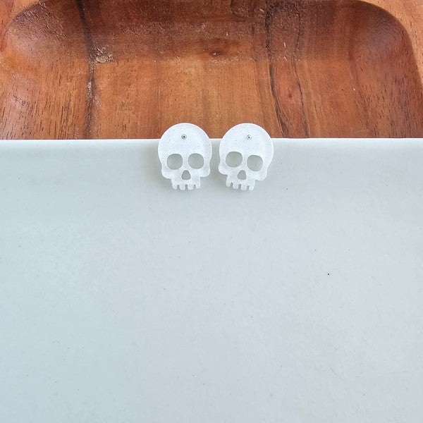 Skull Studs - White Glitter-Spiffy & Splendid-White Glitter-OneSize-[option4]-[option5]-[option6]-[option7]-[option8]-Shop-Boutique-Clothing-for-Women-Online