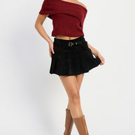 PLEATED SUEDE SKORT WITH BELT-Emory Park-[option4]-[option5]-[option6]-[option7]-[option8]-Shop-Boutique-Clothing-for-Women-Online