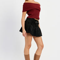 PLEATED SUEDE SKORT WITH BELT-Emory Park-[option4]-[option5]-[option6]-[option7]-[option8]-Shop-Boutique-Clothing-for-Women-Online