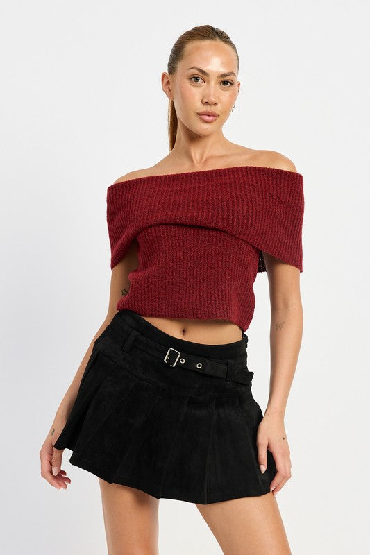 PLEATED SUEDE SKORT WITH BELT-Emory Park-[option4]-[option5]-[option6]-[option7]-[option8]-Shop-Boutique-Clothing-for-Women-Online