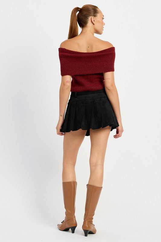 PLEATED SUEDE SKORT WITH BELT-Emory Park-[option4]-[option5]-[option6]-[option7]-[option8]-Shop-Boutique-Clothing-for-Women-Online