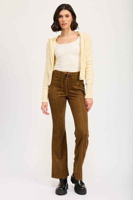 LACE UP SUEDE FLARED PANTS-Emory Park-BROWN-S-[option4]-[option5]-[option6]-[option7]-[option8]-Shop-Boutique-Clothing-for-Women-Online