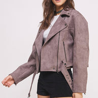 BELTED LONG SLEEVE ZIPPERED SUEDE MOTO JACKET-Jade By Jane-[option4]-[option5]-[option6]-[option7]-[option8]-Shop-Boutique-Clothing-for-Women-Online