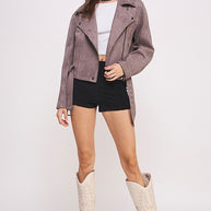 BELTED LONG SLEEVE ZIPPERED SUEDE MOTO JACKET-Jade By Jane-[option4]-[option5]-[option6]-[option7]-[option8]-Shop-Boutique-Clothing-for-Women-Online
