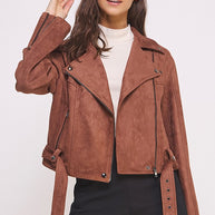 BELTED LONG SLEEVE ZIPPERED SUEDE MOTO JACKET-Jade By Jane-[option4]-[option5]-[option6]-[option7]-[option8]-Shop-Boutique-Clothing-for-Women-Online