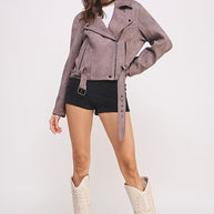 BELTED LONG SLEEVE ZIPPERED SUEDE MOTO JACKET-Jade By Jane-[option4]-[option5]-[option6]-[option7]-[option8]-Shop-Boutique-Clothing-for-Women-Online