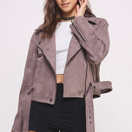 BELTED LONG SLEEVE ZIPPERED SUEDE MOTO JACKET PLUS SIZE-Jade By Jane-[option4]-[option5]-[option6]-[option7]-[option8]-Shop-Boutique-Clothing-for-Women-Online