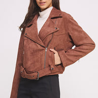 BELTED LONG SLEEVE ZIPPERED SUEDE MOTO JACKET PLUS SIZE-Jade By Jane-[option4]-[option5]-[option6]-[option7]-[option8]-Shop-Boutique-Clothing-for-Women-Online