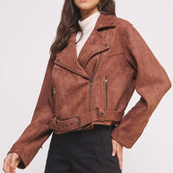 BELTED LONG SLEEVE ZIPPERED SUEDE MOTO JACKET PLUS SIZE-Jade By Jane-[option4]-[option5]-[option6]-[option7]-[option8]-Shop-Boutique-Clothing-for-Women-Online