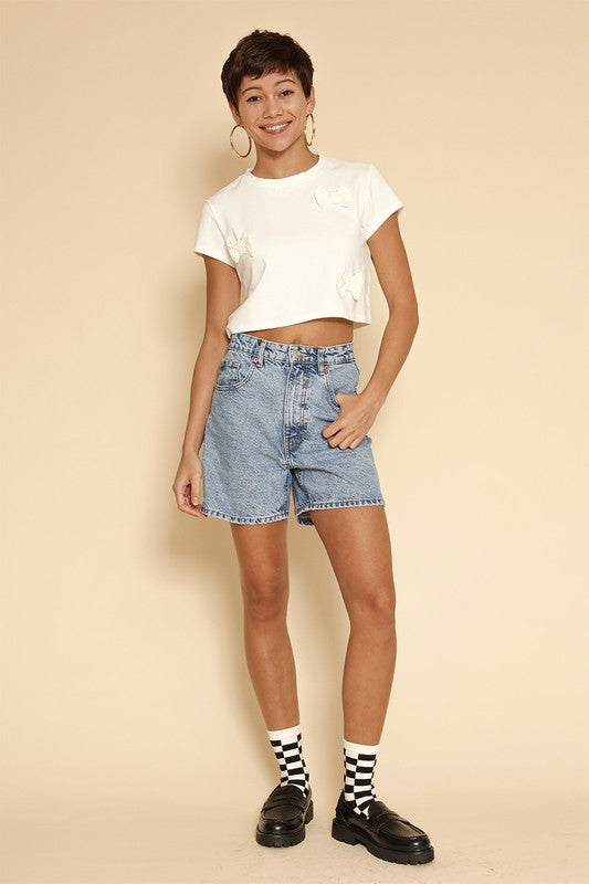 Cropped bow tee-Miss Sparkling-[option4]-[option5]-[option6]-[option7]-[option8]-Shop-Boutique-Clothing-for-Women-Online