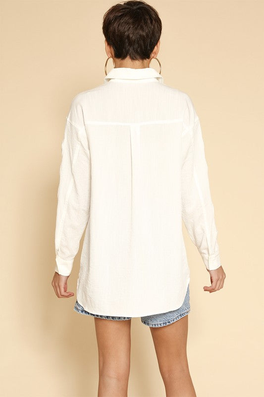Bow sleeve button down shirt-Miss Sparkling-[option4]-[option5]-[option6]-[option7]-[option8]-Shop-Boutique-Clothing-for-Women-Online