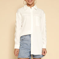 Bow sleeve button down shirt-Miss Sparkling-[option4]-[option5]-[option6]-[option7]-[option8]-Shop-Boutique-Clothing-for-Women-Online