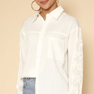 Bow sleeve button down shirt-Miss Sparkling-[option4]-[option5]-[option6]-[option7]-[option8]-Shop-Boutique-Clothing-for-Women-Online