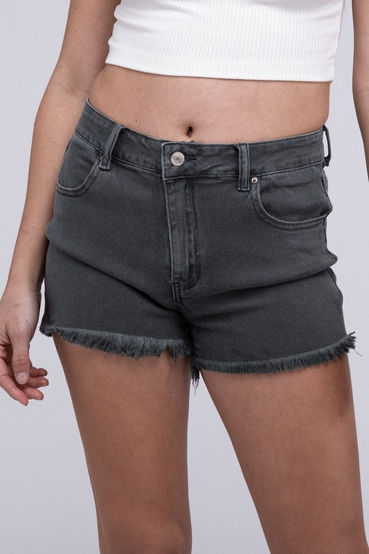 Zenana Acid Washed Frayed Cutoff Hem Shorts-ZENANA-ASH BLACK-M-[option4]-[option5]-[option6]-[option7]-[option8]-Shop-Boutique-Clothing-for-Women-Online