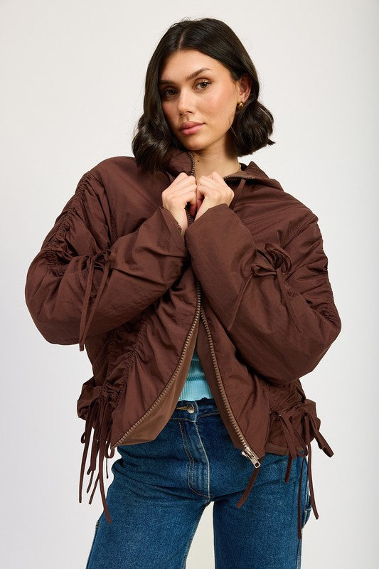 RUCHED PUFF JACKET-Emory Park-BROWN-S-[option4]-[option5]-[option6]-[option7]-[option8]-Shop-Boutique-Clothing-for-Women-Online