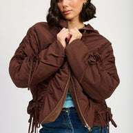 RUCHED PUFF JACKET-Emory Park-BROWN-S-[option4]-[option5]-[option6]-[option7]-[option8]-Shop-Boutique-Clothing-for-Women-Online