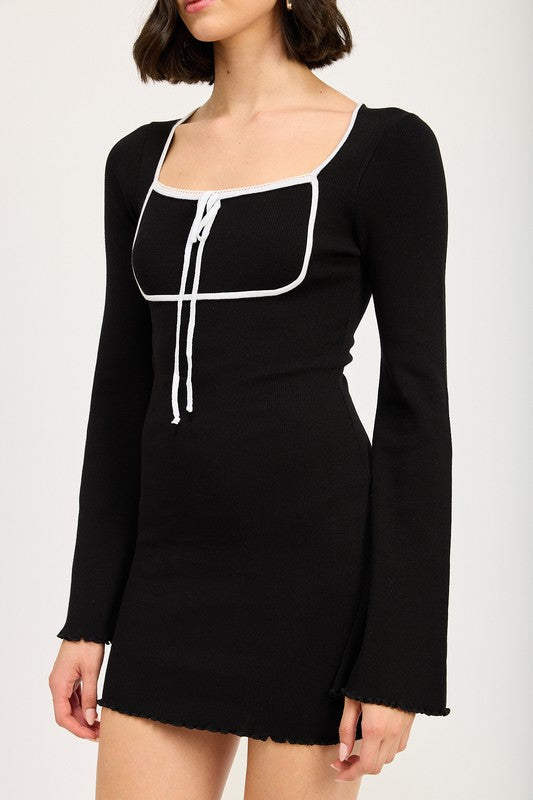 LETTUCE HEM MINI DRESS WITH FRONT TIE-Emory Park-[option4]-[option5]-[option6]-[option7]-[option8]-Shop-Boutique-Clothing-for-Women-Online