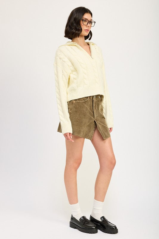 CABLE KNIT SWEATER WITH HALF ZIP-Emory Park-[option4]-[option5]-[option6]-[option7]-[option8]-Shop-Boutique-Clothing-for-Women-Online