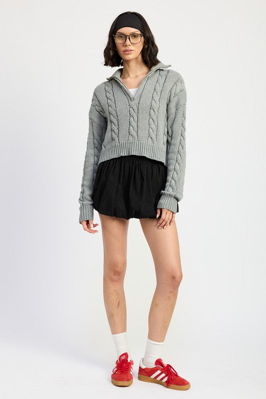 CABLE KNIT SWEATER WITH HALF ZIP-Emory Park-[option4]-[option5]-[option6]-[option7]-[option8]-Shop-Boutique-Clothing-for-Women-Online