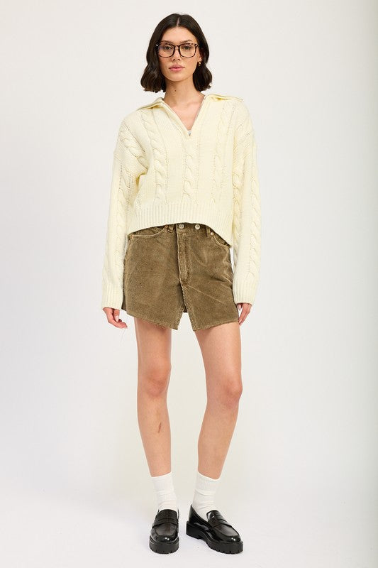 CABLE KNIT SWEATER WITH HALF ZIP-Emory Park-[option4]-[option5]-[option6]-[option7]-[option8]-Shop-Boutique-Clothing-for-Women-Online