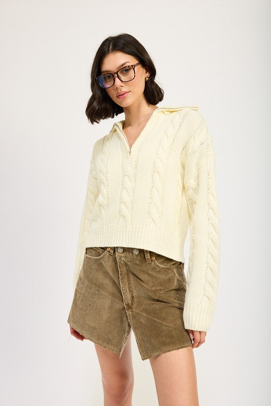 CABLE KNIT SWEATER WITH HALF ZIP-Emory Park-[option4]-[option5]-[option6]-[option7]-[option8]-Shop-Boutique-Clothing-for-Women-Online