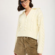 CABLE KNIT SWEATER WITH HALF ZIP-Emory Park-[option4]-[option5]-[option6]-[option7]-[option8]-Shop-Boutique-Clothing-for-Women-Online