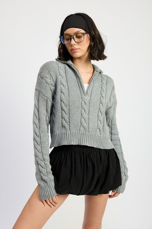 CABLE KNIT SWEATER WITH HALF ZIP-Emory Park-[option4]-[option5]-[option6]-[option7]-[option8]-Shop-Boutique-Clothing-for-Women-Online
