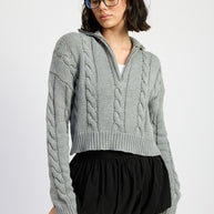 CABLE KNIT SWEATER WITH HALF ZIP-Emory Park-[option4]-[option5]-[option6]-[option7]-[option8]-Shop-Boutique-Clothing-for-Women-Online