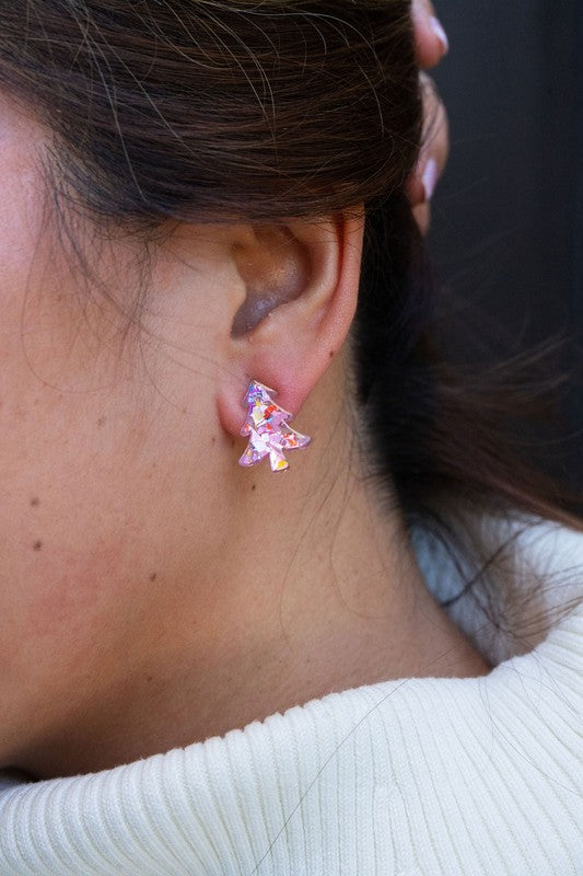 Christmas Tree Studs - Light Pink Sparkle-Spiffy & Splendid-Light Pink Sparkle-OneSize-[option4]-[option5]-[option6]-[option7]-[option8]-Shop-Boutique-Clothing-for-Women-Online